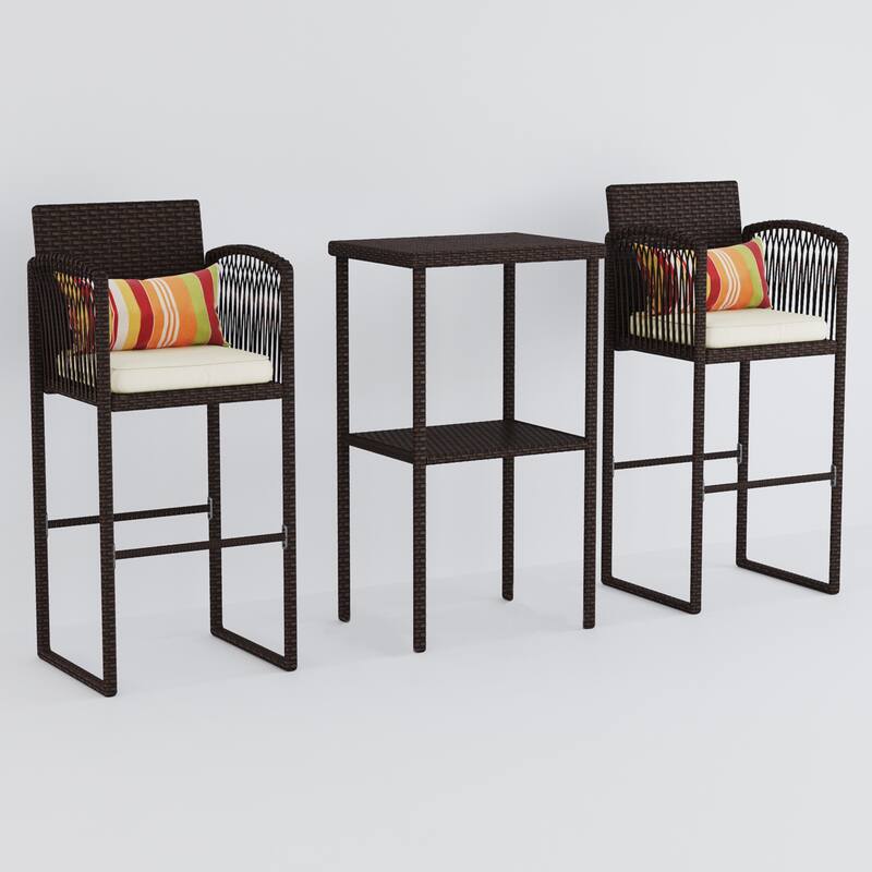 Square 2 - Person Wicker Bar Height Dining Set with Cushions