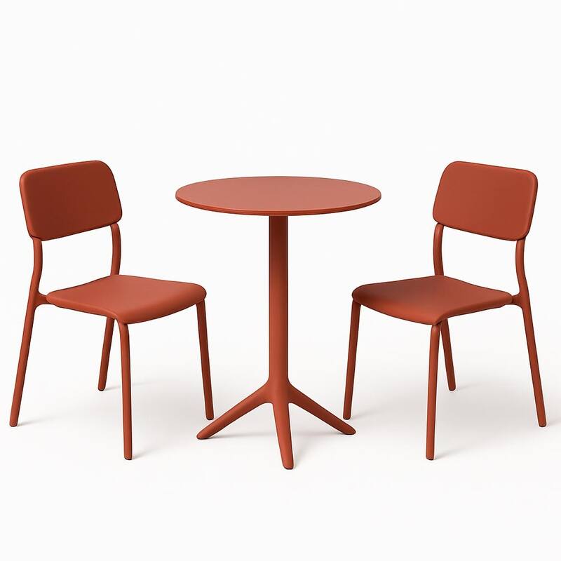 Rimo 3-Piece Contract Grade Outdoor Bistro Set with 2 stackable lounge chairs and 22.5" Dining Table.