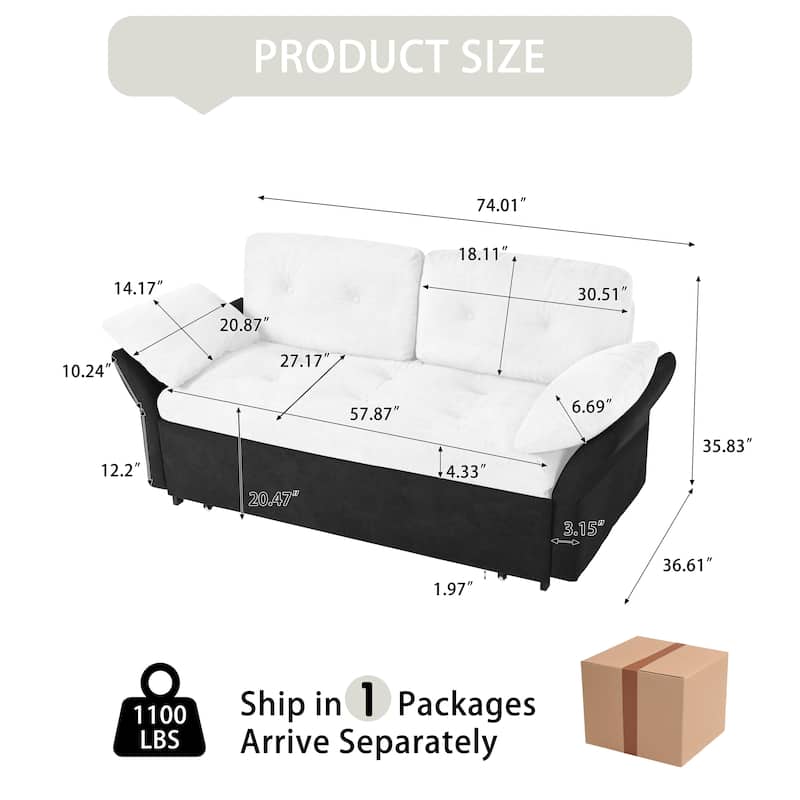 3-in-1 Convertible Sleeper Couch, chenille Loveseat Sofa