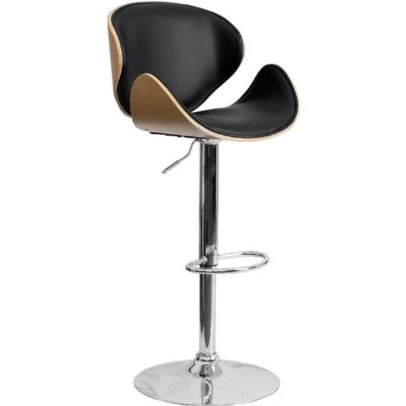 Modern Adjustable Height Barstool with Curved Black Vinyl Seat & Back - 20 x 45.5 x 45.5 inches