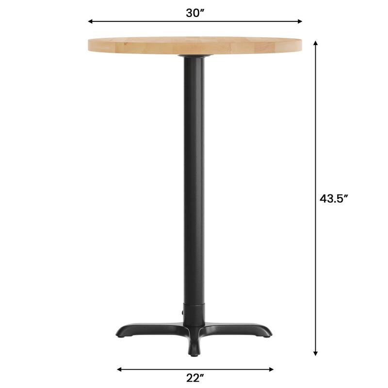 Round Solid Wood Commercial Tabletop with 22" x 22" Bar Height X-Base - 30"W x 30"D x 43.5"H