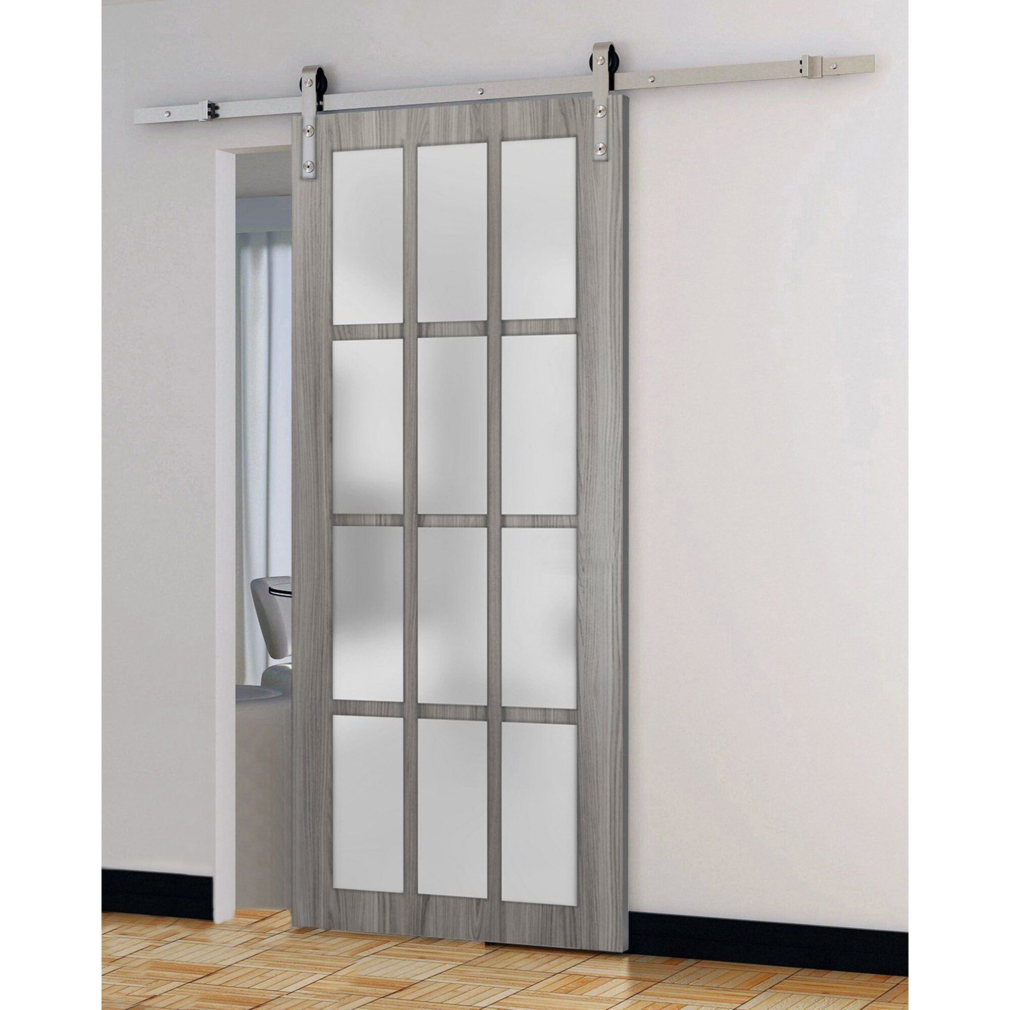 Wesley 12 Lites Frosted Glass Solid Wooden Barn Door In Ginger Ash Finish With Stainless Steel Hardware 28 In X 84 In Overstock 32651615
