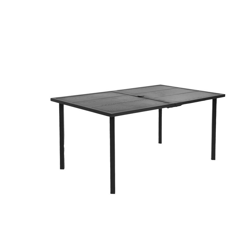 7-Piece Outdoor Patio Steel Dining Set with 59" Rectangular Table, 2 Swivel Rocker & 4 Armchairs, and Rattan Backrest