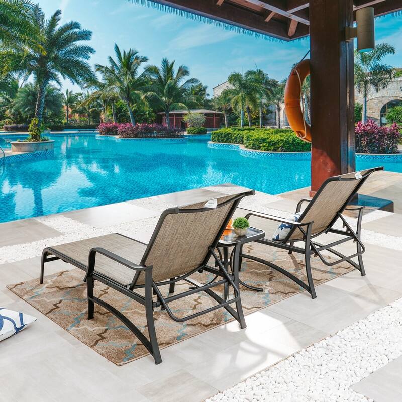 PATIO FESTIVAL 3-Piece Outdoor Chaise Lounger Set with Side Table