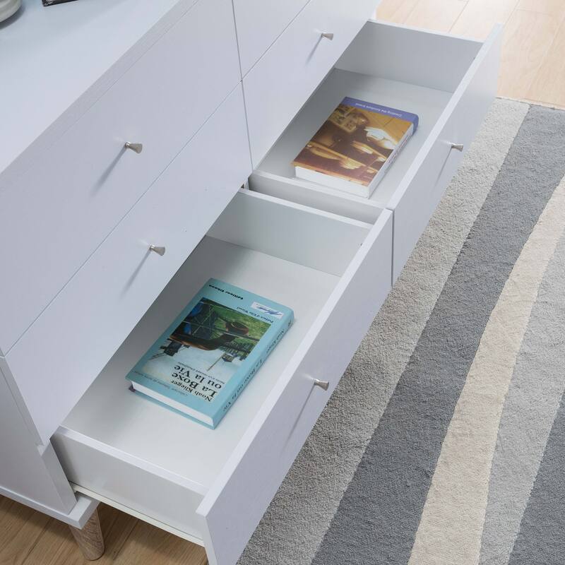 DH BASIC Mid-Century Modern White 47-inch Wide 6-Drawer Dresser with Knobs by Denhour