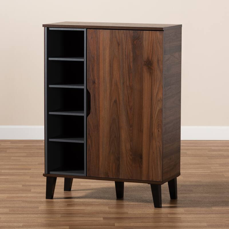 Idina Mid-Century Modern Two-Tone 1-Door Shoe Cabinet