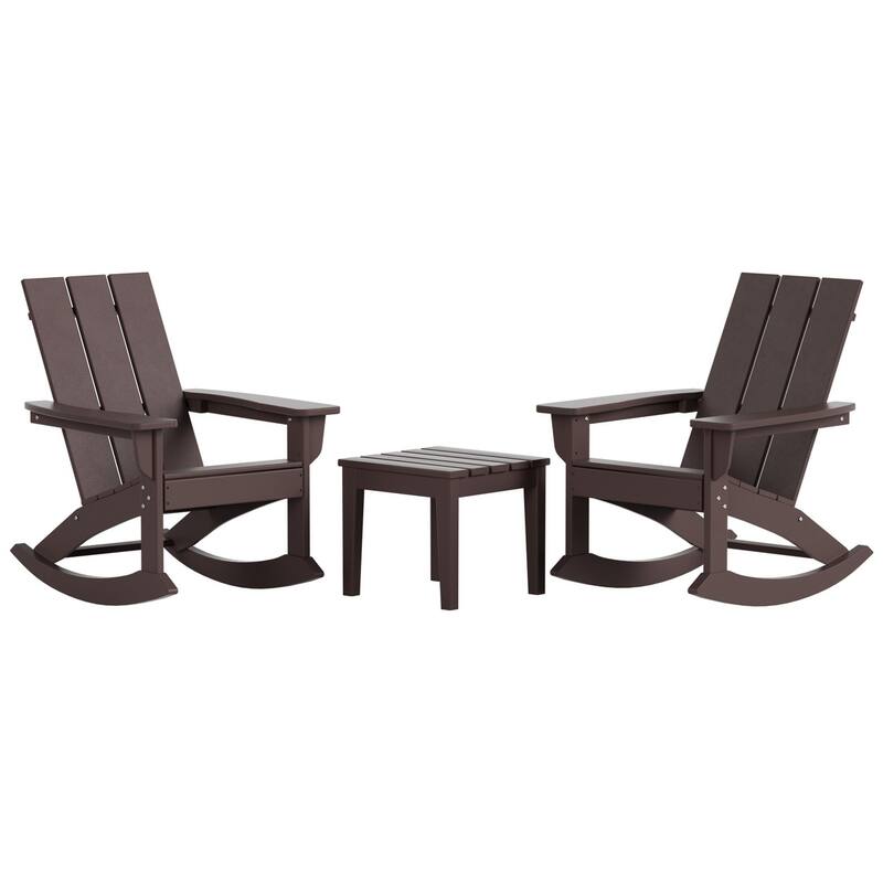 Shoreside Modern Eco-Friendly All Weather Poly Adirondack Rocking Chairs with Side Table (3-Piece Set)