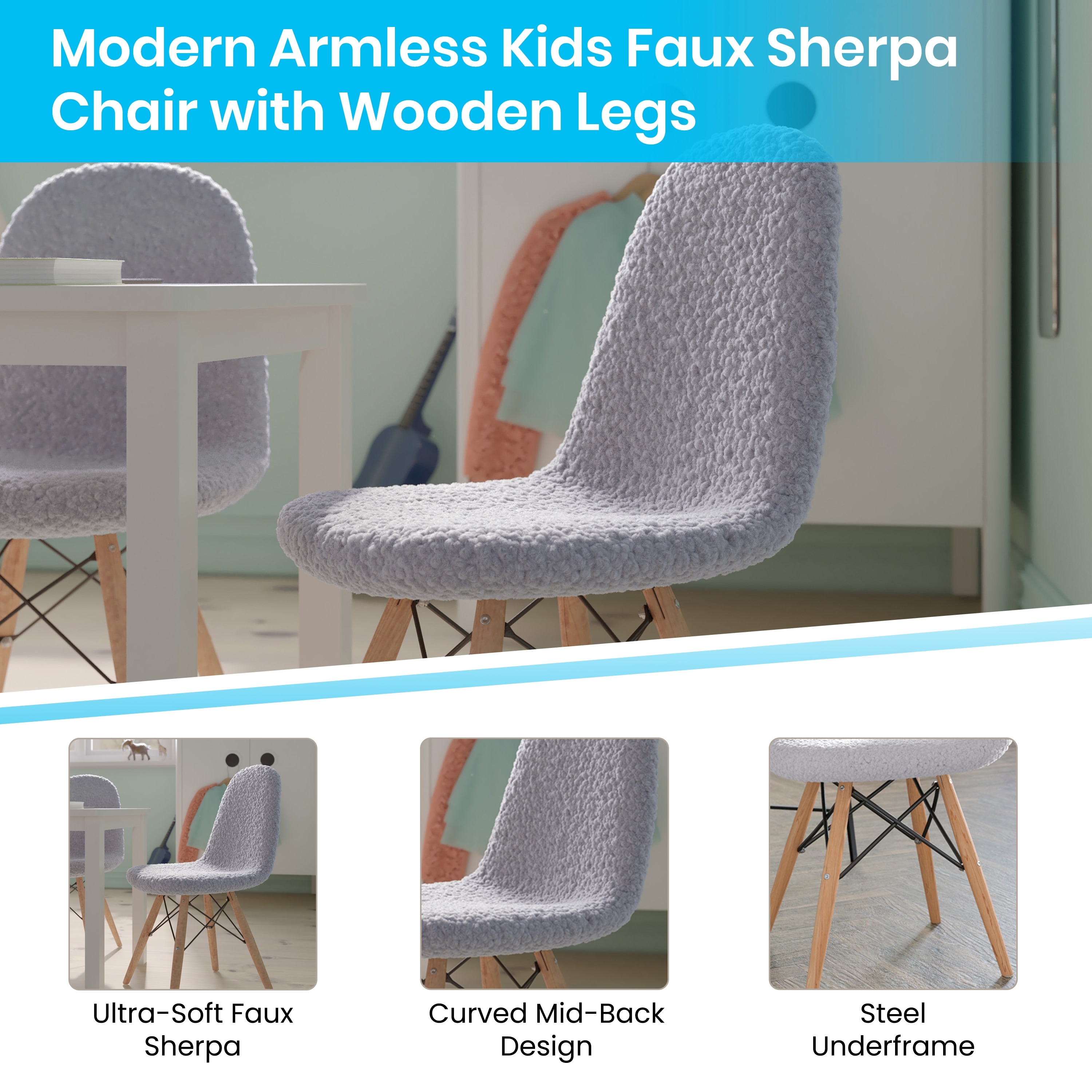 Set of 2 Kids Armless Faux Shearling Faux Sherpa Chairs