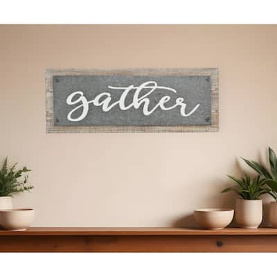 HomeRoots 10" X 25" Brown and Gray Gather Wood and Metal Wall Decor