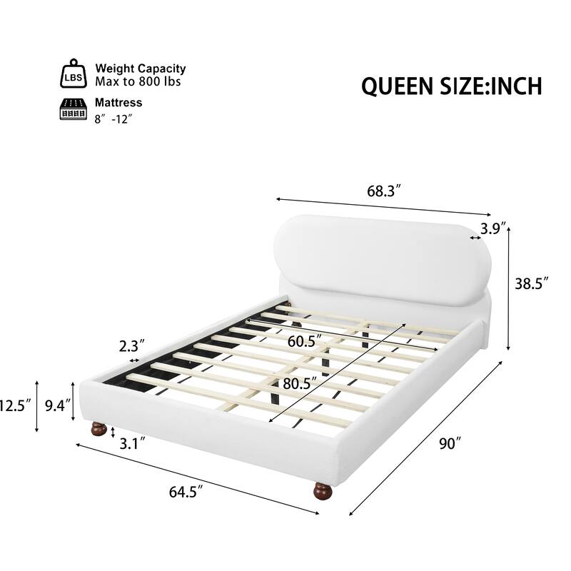 Christopher Knight Home - Havenport Modern Boucle Upholstered Bed Frame with Rubberwood Legs and Oval Shaped Headboard