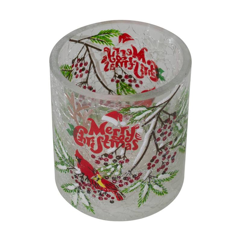 2.75-Inch Cardinal and Pine Hand Painted Flameless Christmas Candle Holder - 2.75"