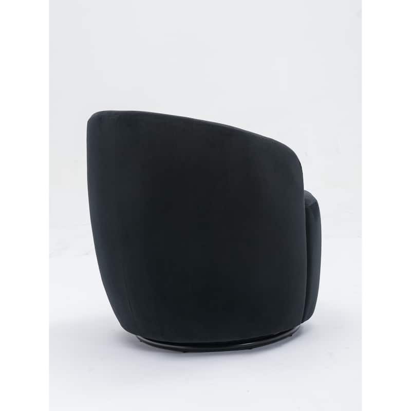 Black Velvet Modern 25.6" Upholstered Swivel Barrel Chair with Black Powder Coating and Metal Ring
