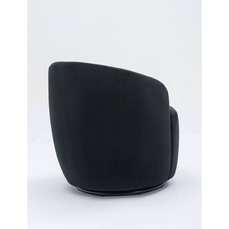 Velvet Swivel Barrel Chair with 360° Black Metal Base