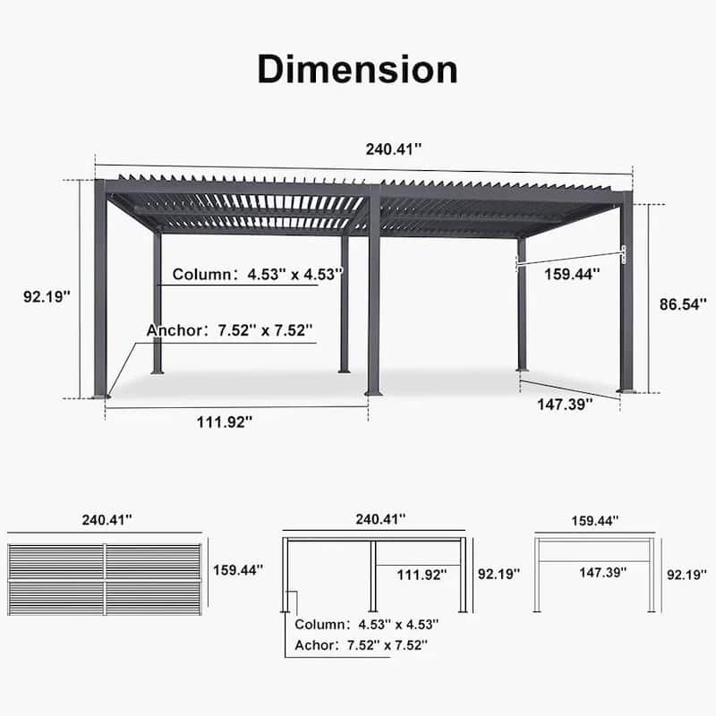 PURPLE LEAF Solar Louvered Pergola with LED String Lights Aluminum Outdoor Pergola with Adjustable Roof for Patio Garden