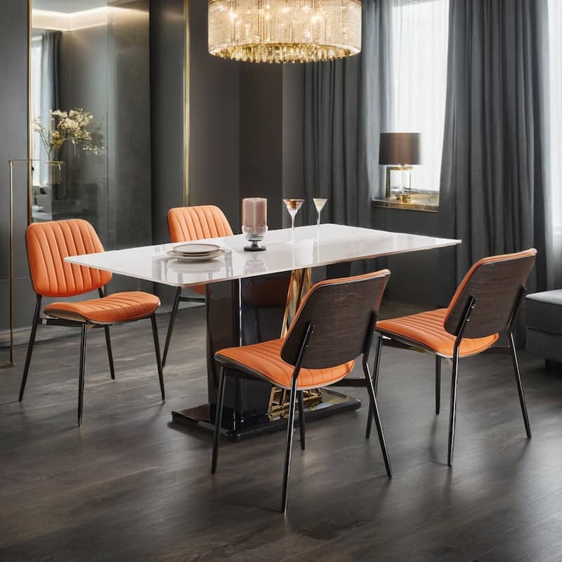 Dining Chairs Set of 2 Mid Century Modern Retro Faux Leather Chair with Walnut Bentwood Back Upholstered Seat Metal Legs