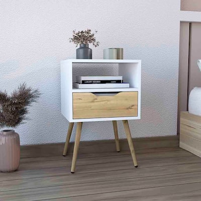 Nightstand 25"H,Superior Top,Four Legs,One Open Shelf,One Drawer,End Table,for Bedroom,Closet,Entryway,College Dorm
