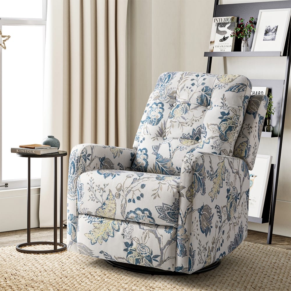 Arlette Modern Floral Manual Swivel Rocking Recliner with Tufted Ergonomic Segmented Backres and Angle Adjustment Button