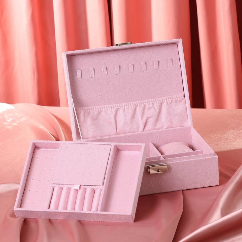Velvet Jewelry Box Organizer for Women Girls, 2 Layer Jewelry Display Storage Holder Case for Necklace Earrings Rings
