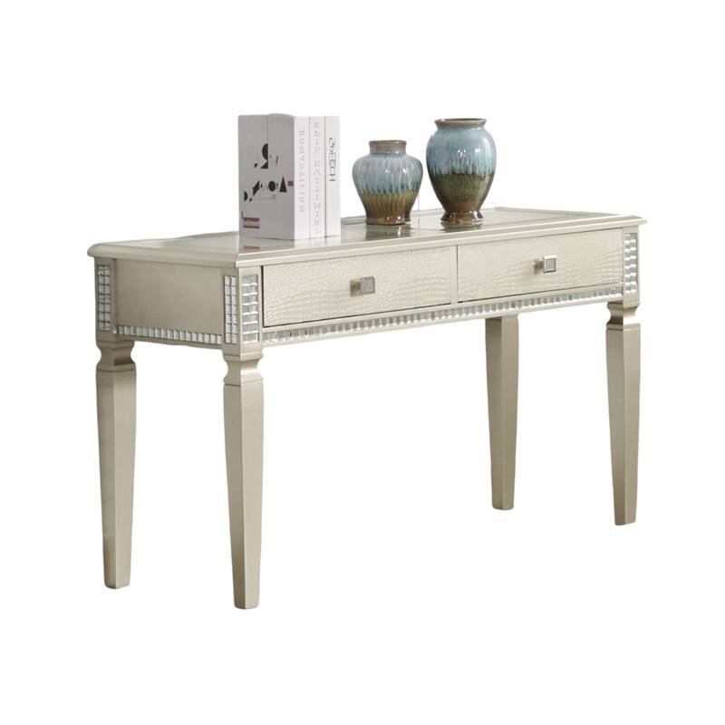 Sofa Table Silver Glam Storage Drawers Table 5mm Tempered Glass Top w/ Diamond Pattern Living Room 1pc Side Table. - Silver