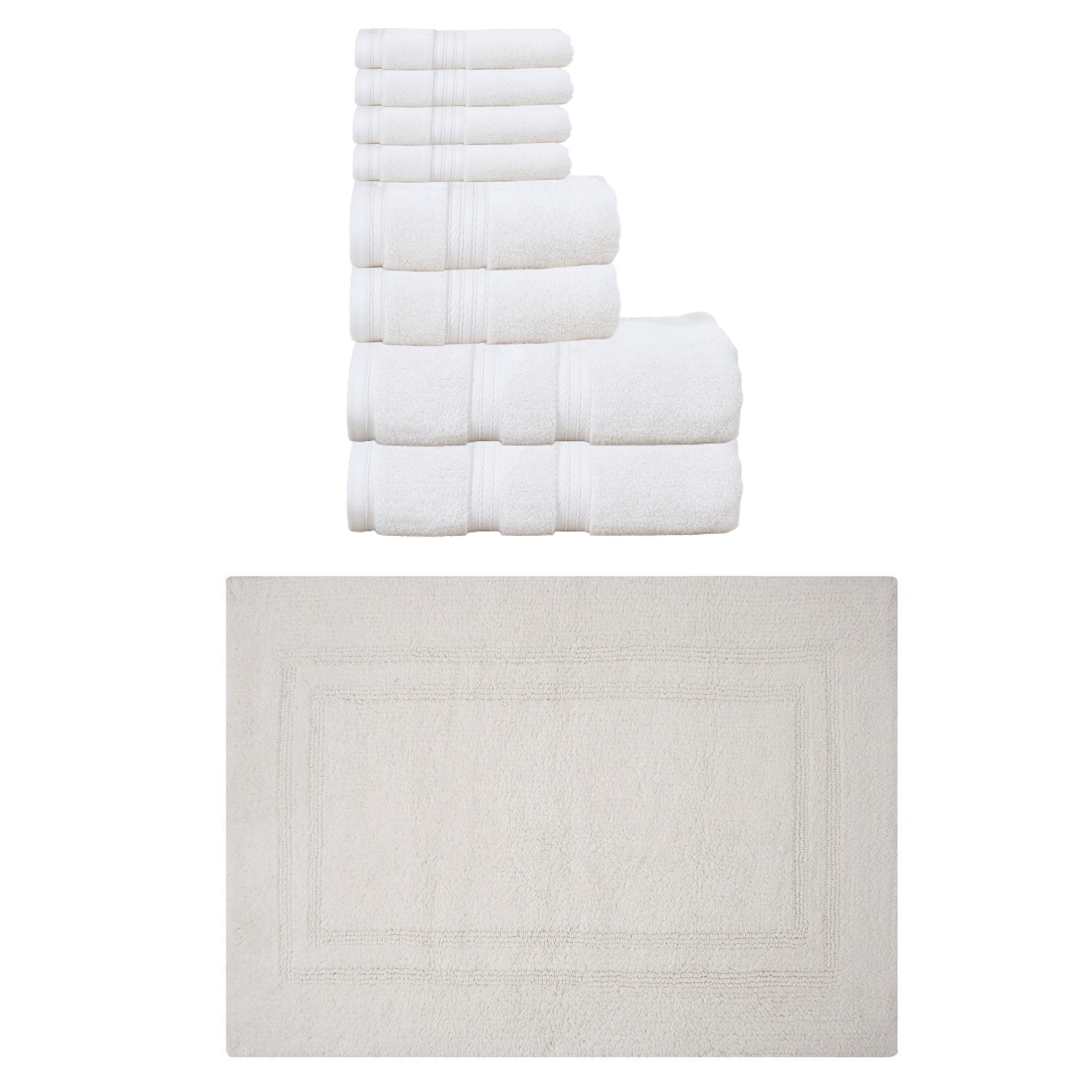 Home Weavers Luxury Collection 100% Soft Cotton 8 Pc Bath Towel Set & 1 Pc Bath Rug, Machine Wash & Non Slip (Set of 9)