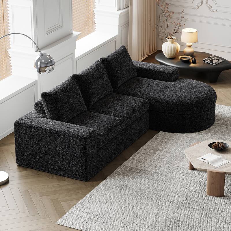 99-Inch Chenille Cloud Curved Sectional Sofa with Chaise, L-Shaped Modern Boneless Couch with Deep Seats