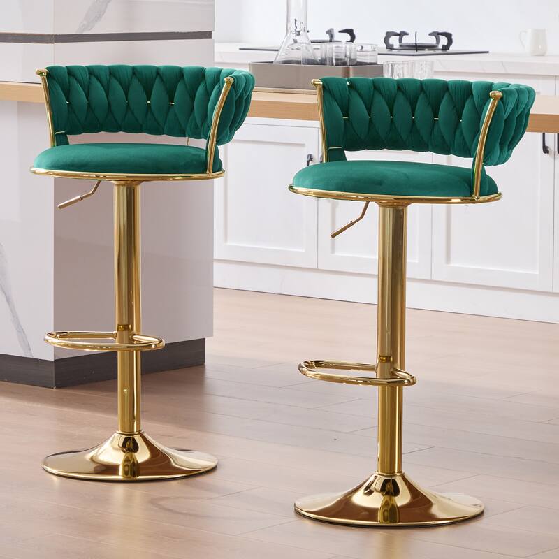 Velvet Tufted Adjustable Counter Height Rotating Bar Stools with Footrest (set of 2) - Emerald