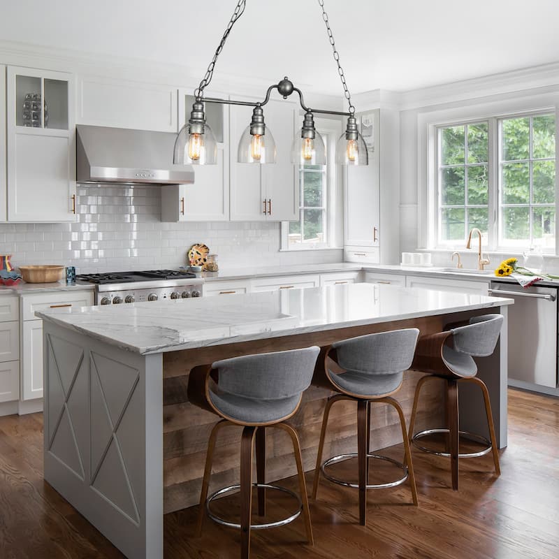Modern Farmhouse 32inch Island Chandelier 4-light Globe Seeded Glass Shade for Dining Room