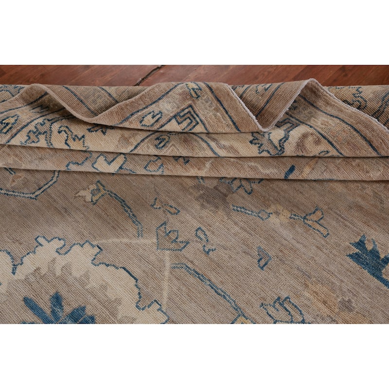 Hand Knotted Oriental 100% Wool Carpet Transitional All-Over Beige & Ivories Oushak Area Rug - 12' 0'' X 8' 1''