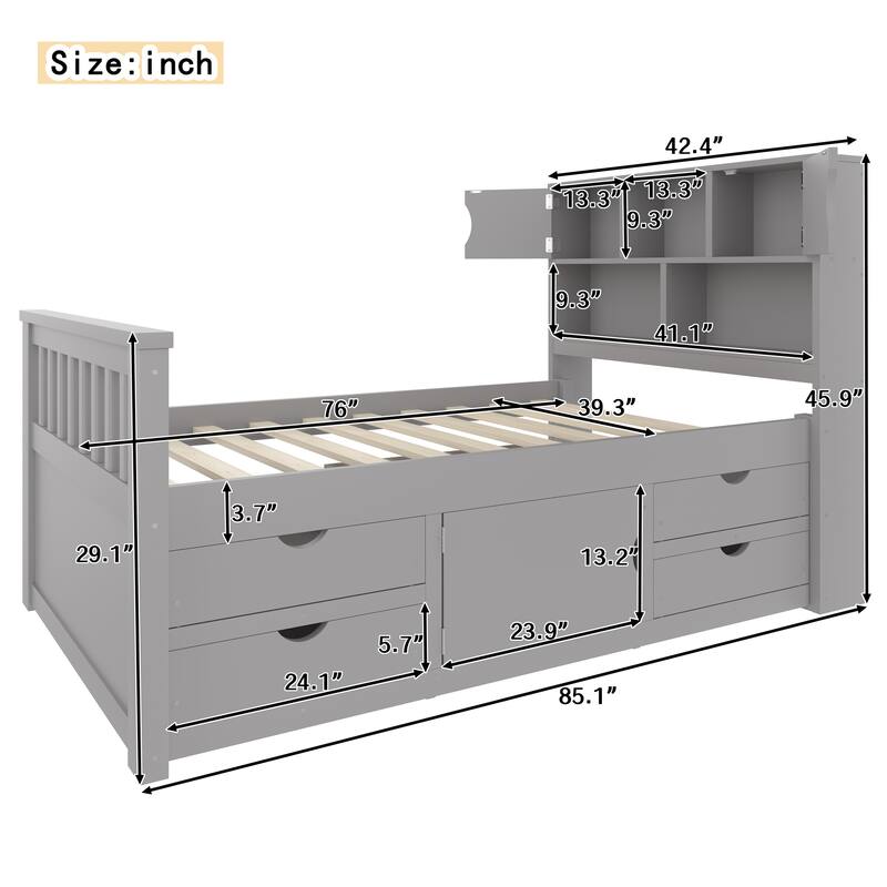 Twin Platform Bed with Bookcase Headboard & Hidden Storage Drawers by Harper&Bright Designs
