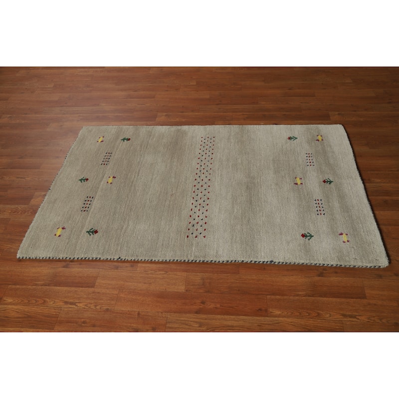 Hand Knotted Oriental 100% Wool Carpet Tribal Animal Pictorial Beige & Ivories Gabbeh Area Rug - 4' 10'' X 3' 0''