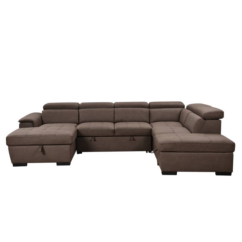 Roomfitters 128" U-Shaped Sectional Couch with Ottomans, Reversible Modular Sofa 7-Seater Couch with Storage Seat