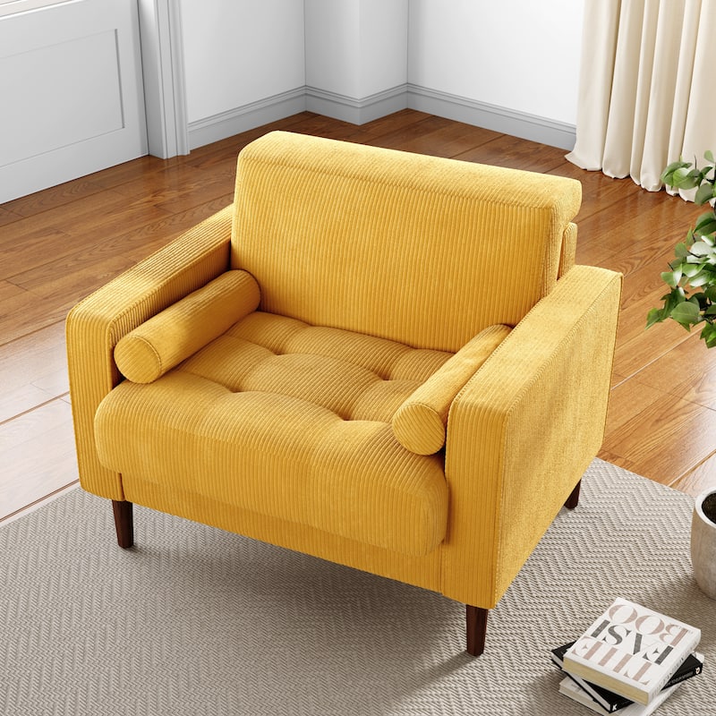 Evalina 34" W Modern Upholstered Corduroy Square Tufted Club Chair