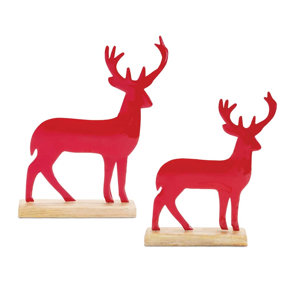 Deer Silhouette with Wooden Base Christmas Figurines - 11" - Set of 2