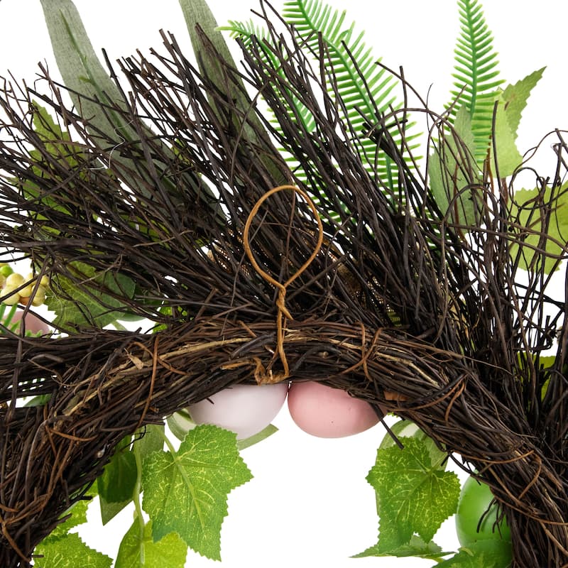 Easter Egg and Burlap Ribbon Mixed Foliage Twig Wreath - 22"