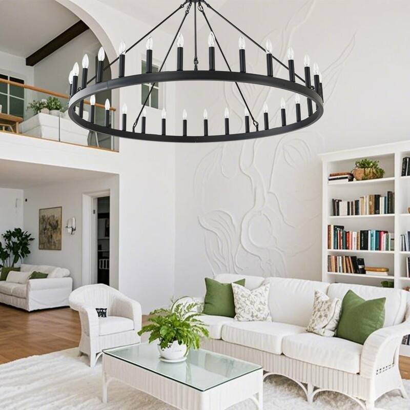 Large Black Large Wagon Wheel Chandelier Modern Farmhouse Candle Chandeliers