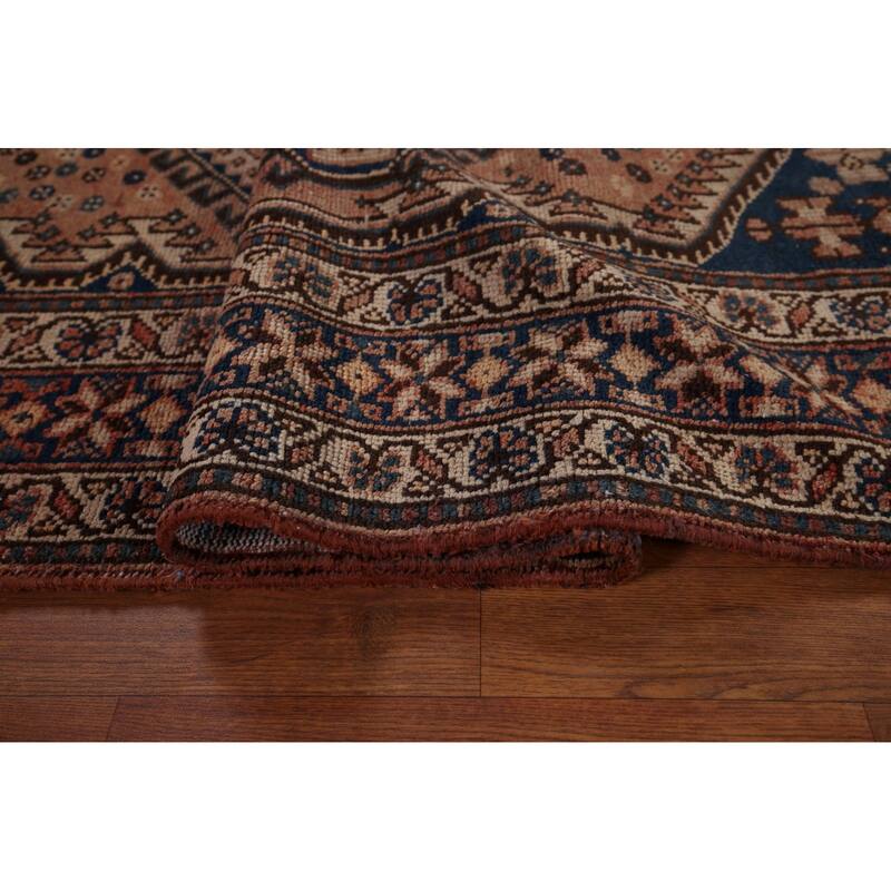 Geometric Bakhtiari Persian Vintage Rug Handmade Orange Wool Carpet - 4'11" x 10'0"