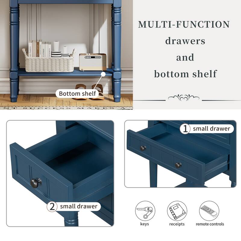 Sofa Table with Multi-Function Drawers & Sturdy Bottom Shelf for Living Room Storage
