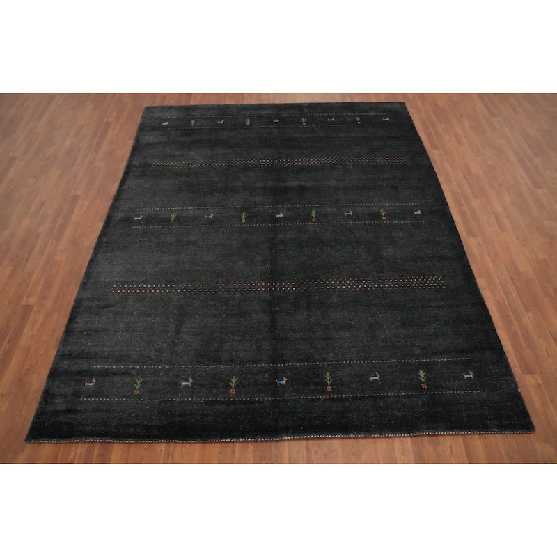 Hand Knotted Oriental 100% Wool Carpet Tribal Animal Pictorial Greys & Charcoal Gabbeh Area Rug - 10' 0'' X 8' 0''