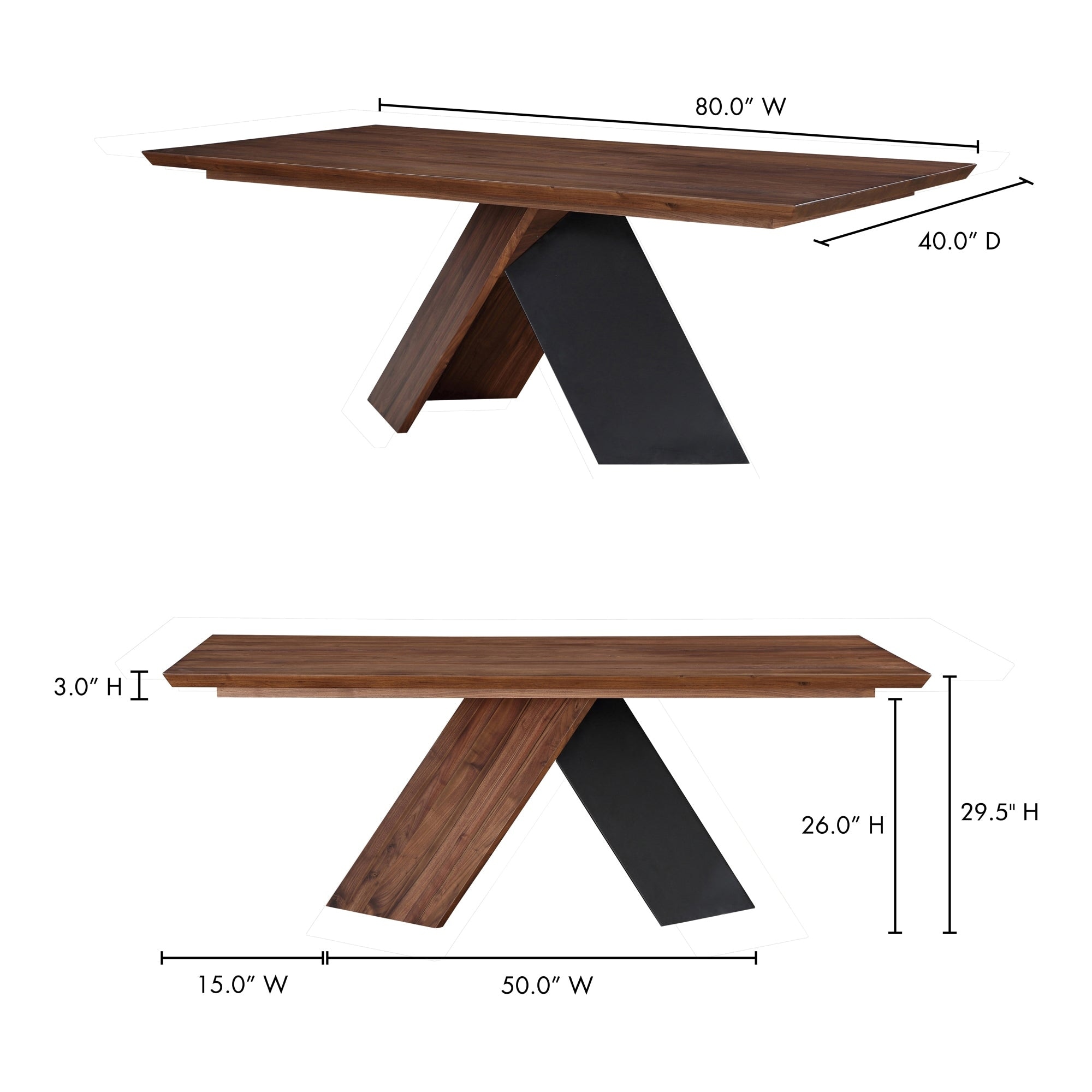 Rectangular Table Wood Dining Solid American Walnut with Iron Brown