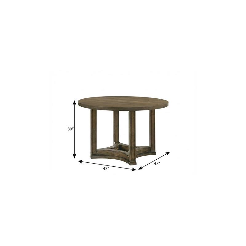 HomeRoots 47" Oak Solid Wood Frame Base Round Top Dining Table - 47.00 in. x 30.00 in. x 47.00 in.