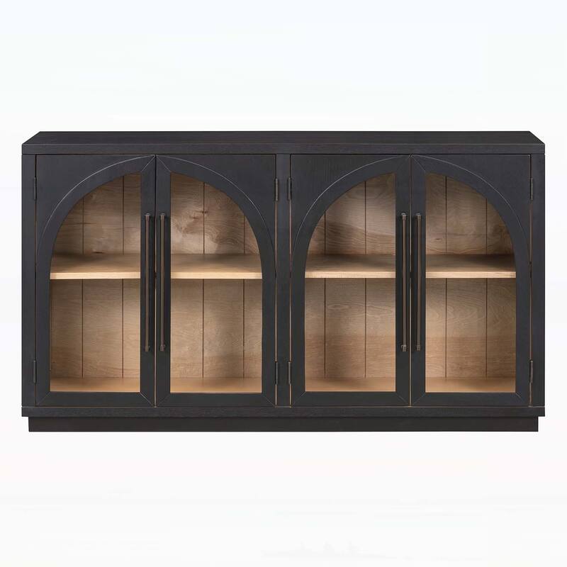 4-Door Large Storage Sideboard Buffet Cabinet with Glass Doors and Arched Design