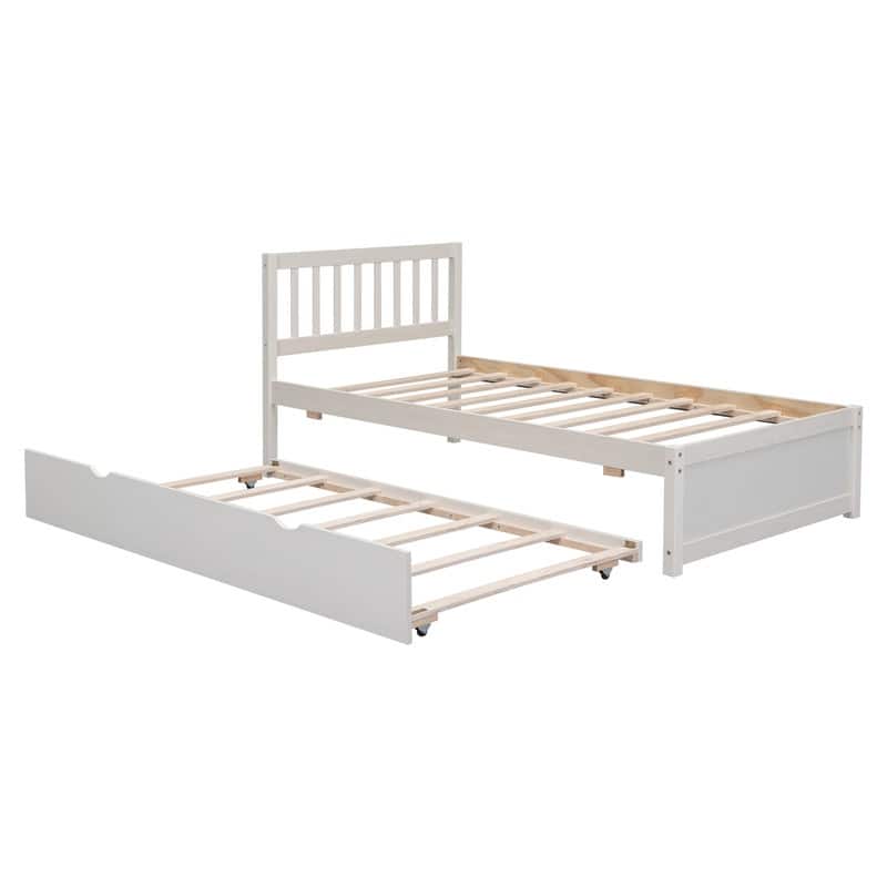 Wooden Twin Size Platform Bed Frame with Trundle