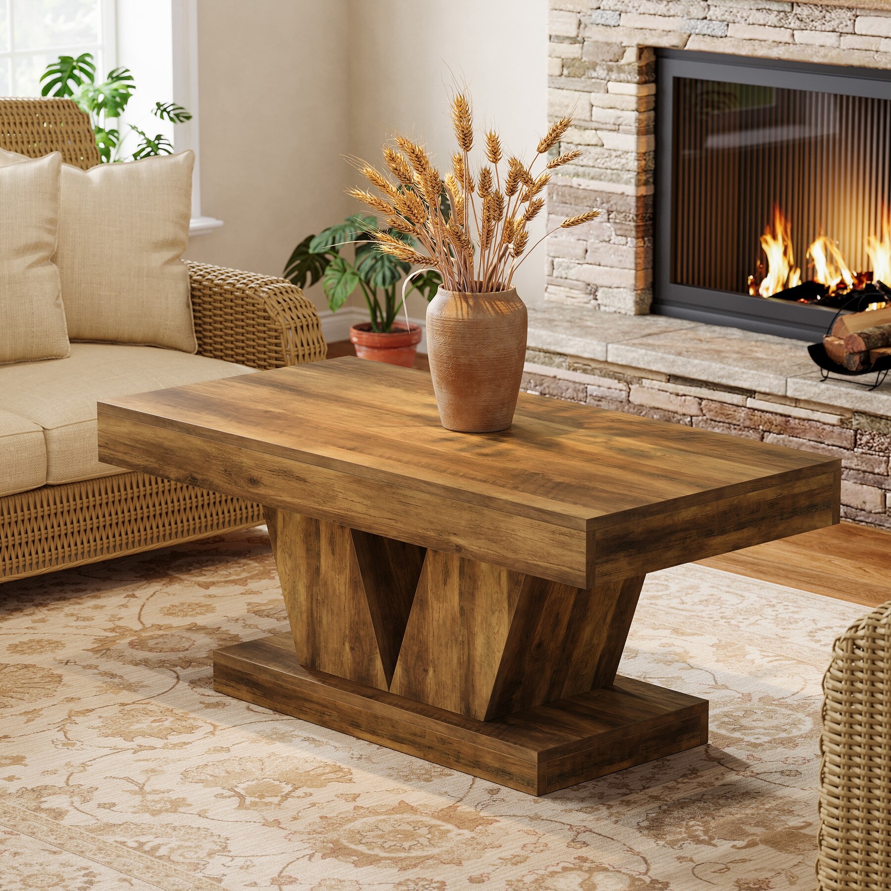Farmhouse Rectangular Coffee Table, 47.2" Mid-Century Center Table