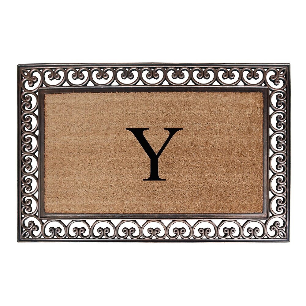 A1 Home Collections Rubber Coir Classic Paisley Border Monogrammed Welcome Entrance Doormat