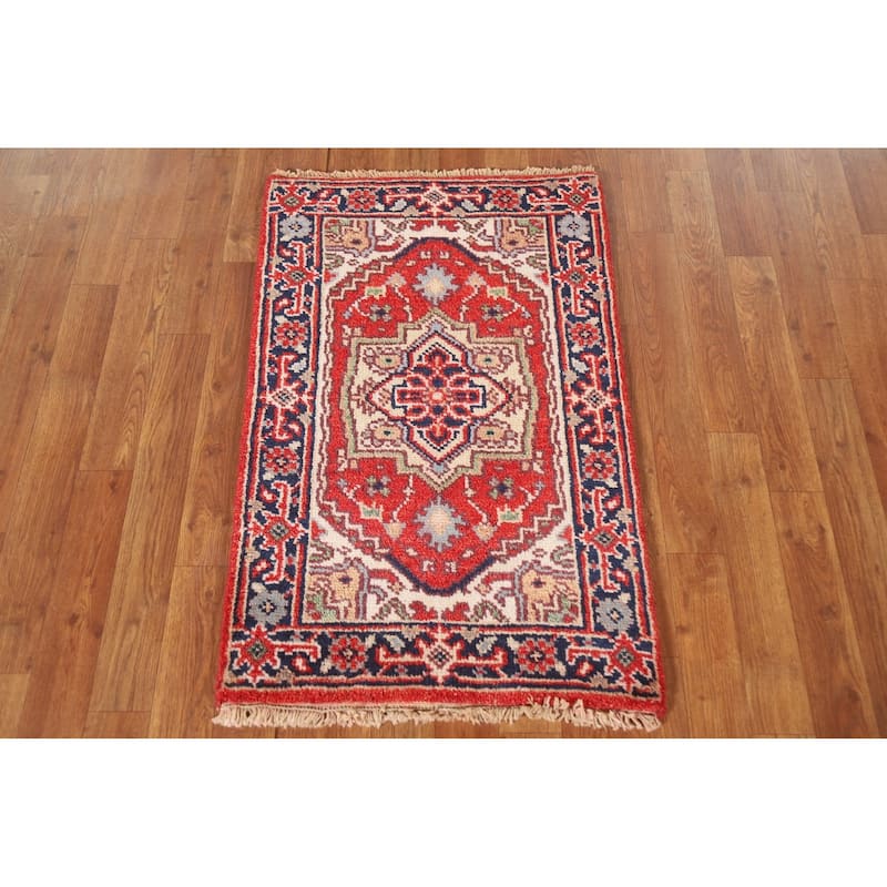 Geometric Red Heriz Serapi Oriental Area Rug Handmade Wool Carpet - 2'0"x 3'0"