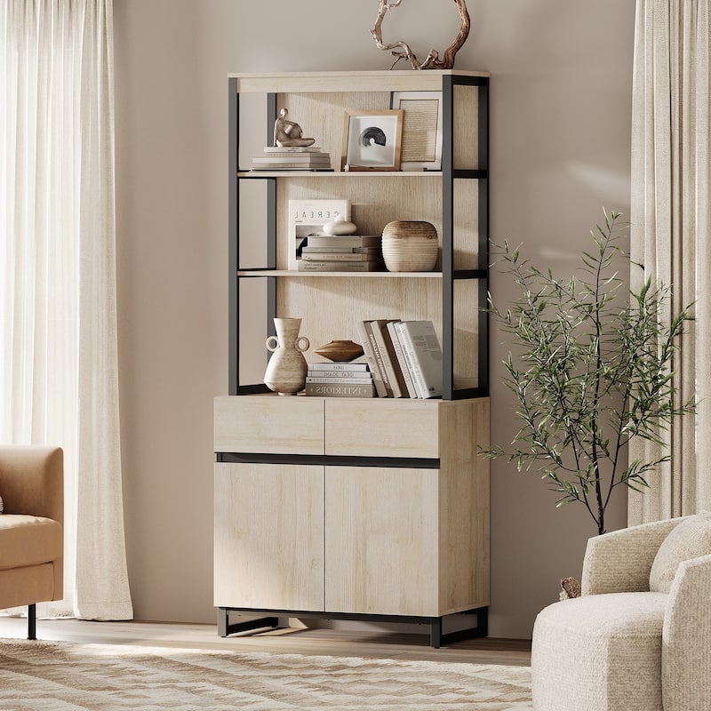 WAMPAT Modern 72" Tall Bookcase with Metal Base and Adjustable Shelves, Library Book Shelf with Storage Cabinet