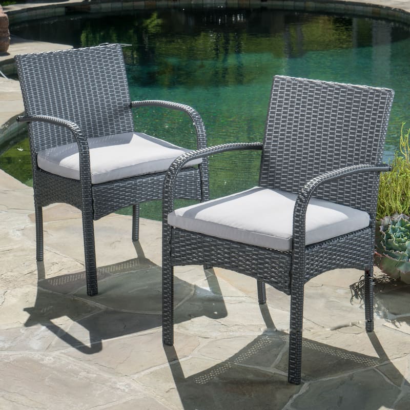 Set of 2 Outdoor Wicker All-Weather Armchair with Cushions for Patio, Deck