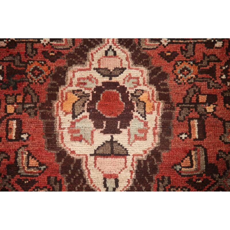 Hand Knotted Oriental 100% Wool Carpet Traditional Medallion Red Hamedan Runner Rug - 9' 3'' X 3' 10''