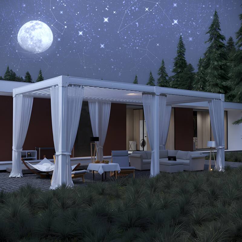 Cozywor Adjustable Louvered Roof Aluminum Pergola with Net Curtain