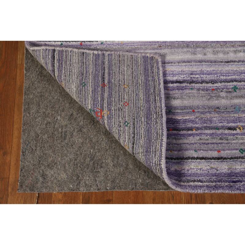 Hand Knotted Oriental 100% Wool Carpet Tribal Stripe Purples Gabbeh Area Rug - 8' 3'' X 5' 2''